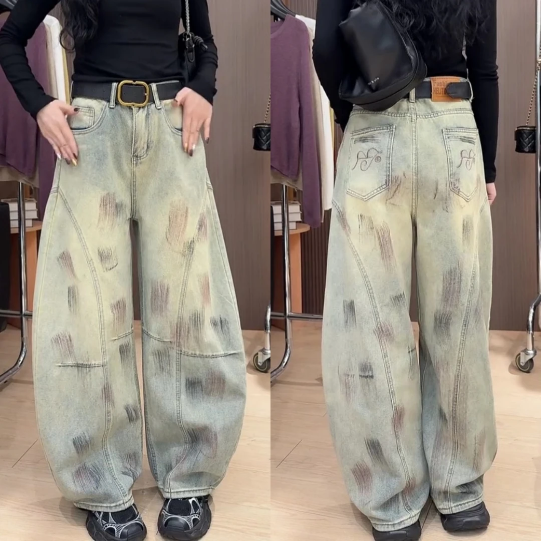 景倩妮小众潮流设计感弯刀牛仔裤2025早秋新款高腰显瘦窄版阔腿裤