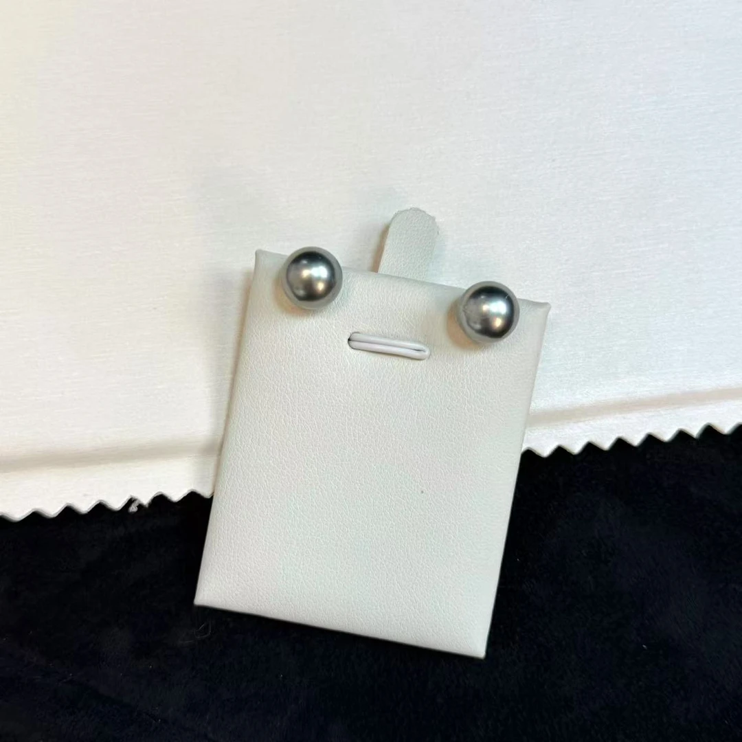 10-11mm海水大溪地耳钉经典S925银正圆黑美人珍珠素钉带证书AB013