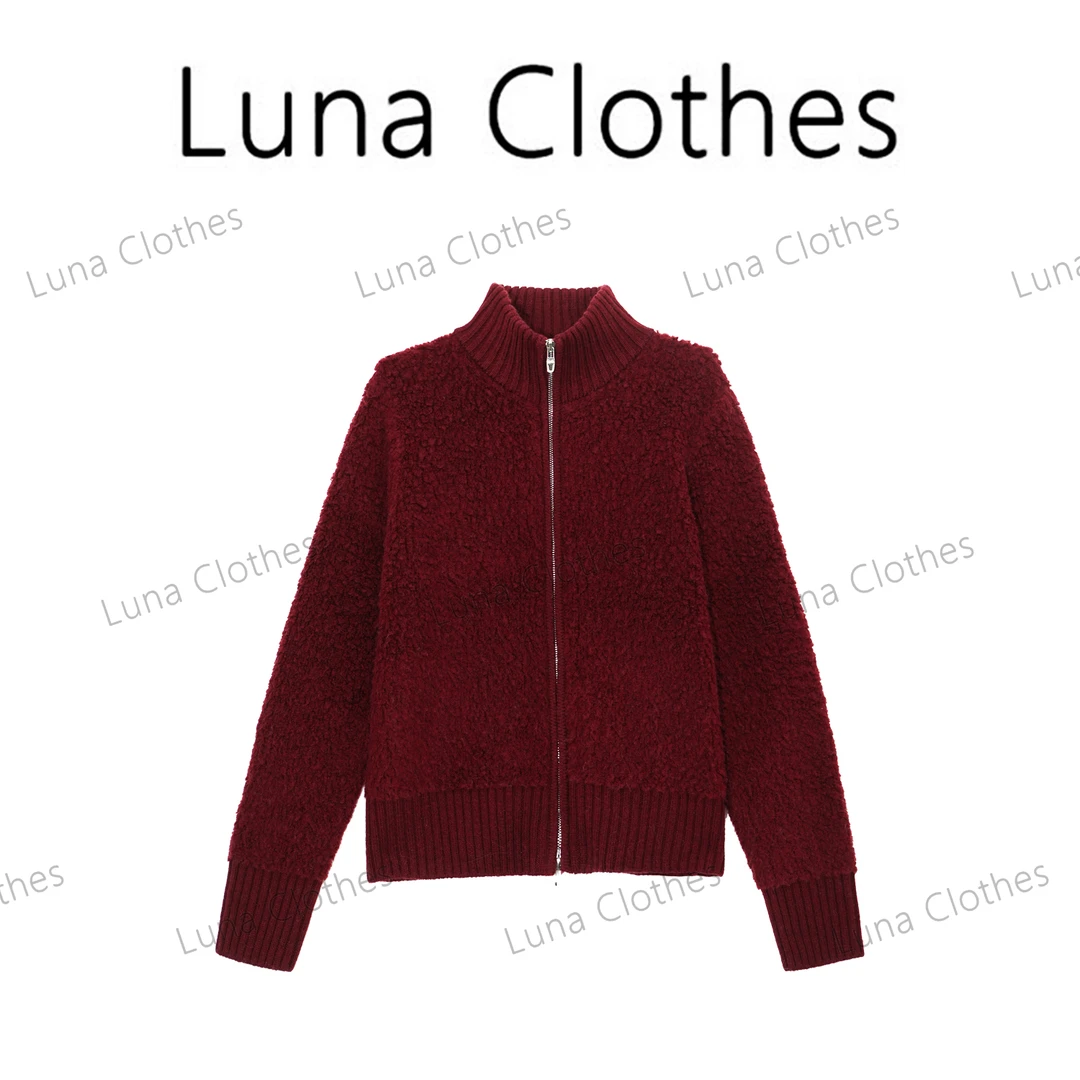 张妍LUNA‘愿春’定制高织棉羊毛纹理感领拉链针织开衫7D0003