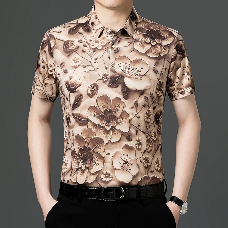 冰丝短袖印花POLO衫男士夏季免烫抗皱薄款翻领半袖高档T恤衫男装