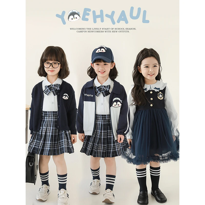 幼悠【轻盈企鹅】春贰波女童宝宝春秋学院风英伦背心连衣裙 C3171
