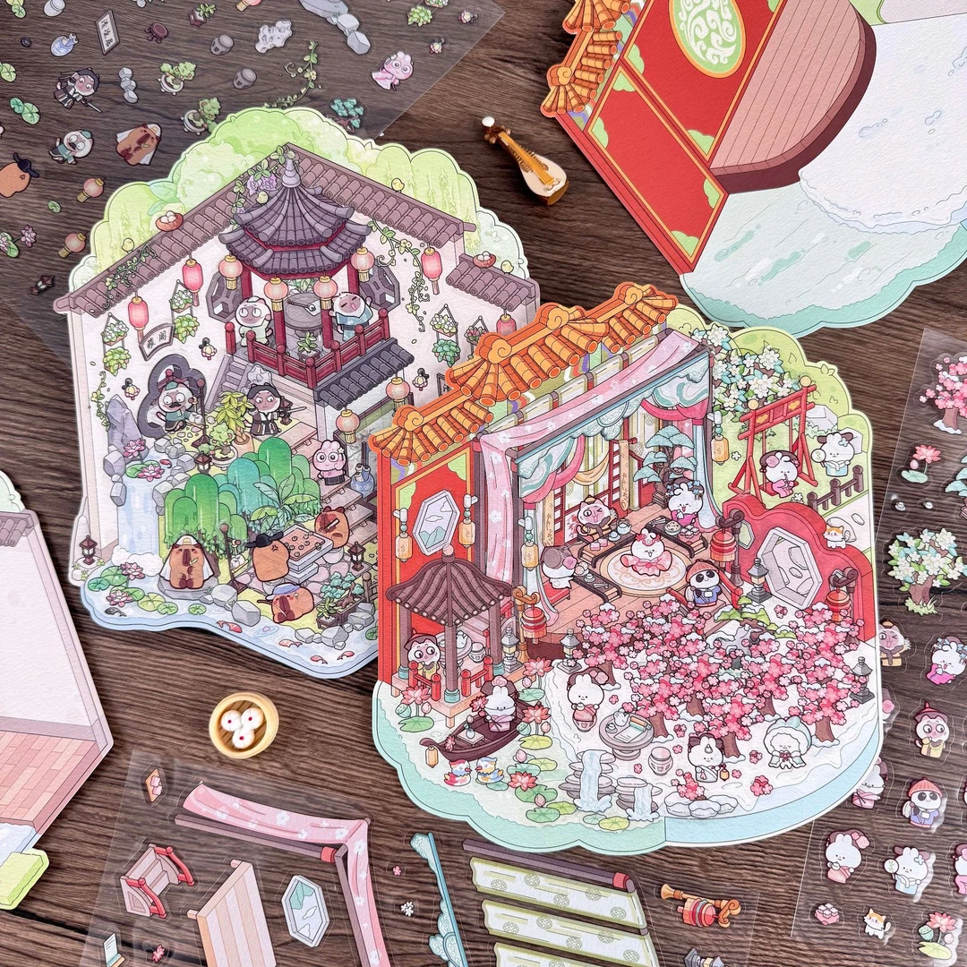 芯陌新款放大版大号古风中国风解压造景贴纸3D立体拼贴diy小屋