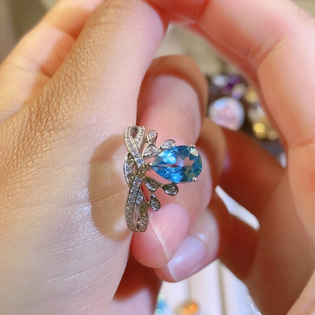 托帕石戒指银S925镶嵌