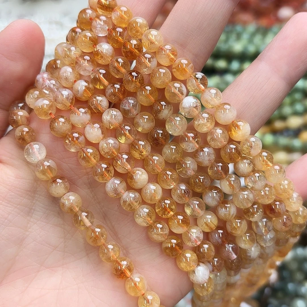 玛瑙/玉髓未镶嵌珠宝半成品卡7黄塔晶圆珠一条