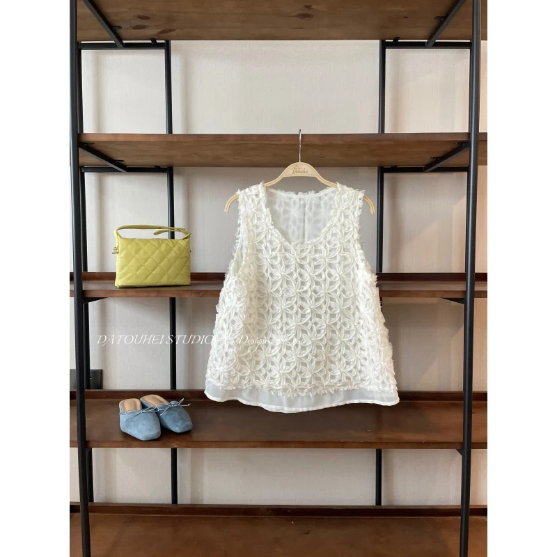 大头黑STUDIO【柔纱诗雨】2025女夏气质蕾丝提花小背心D225E09996