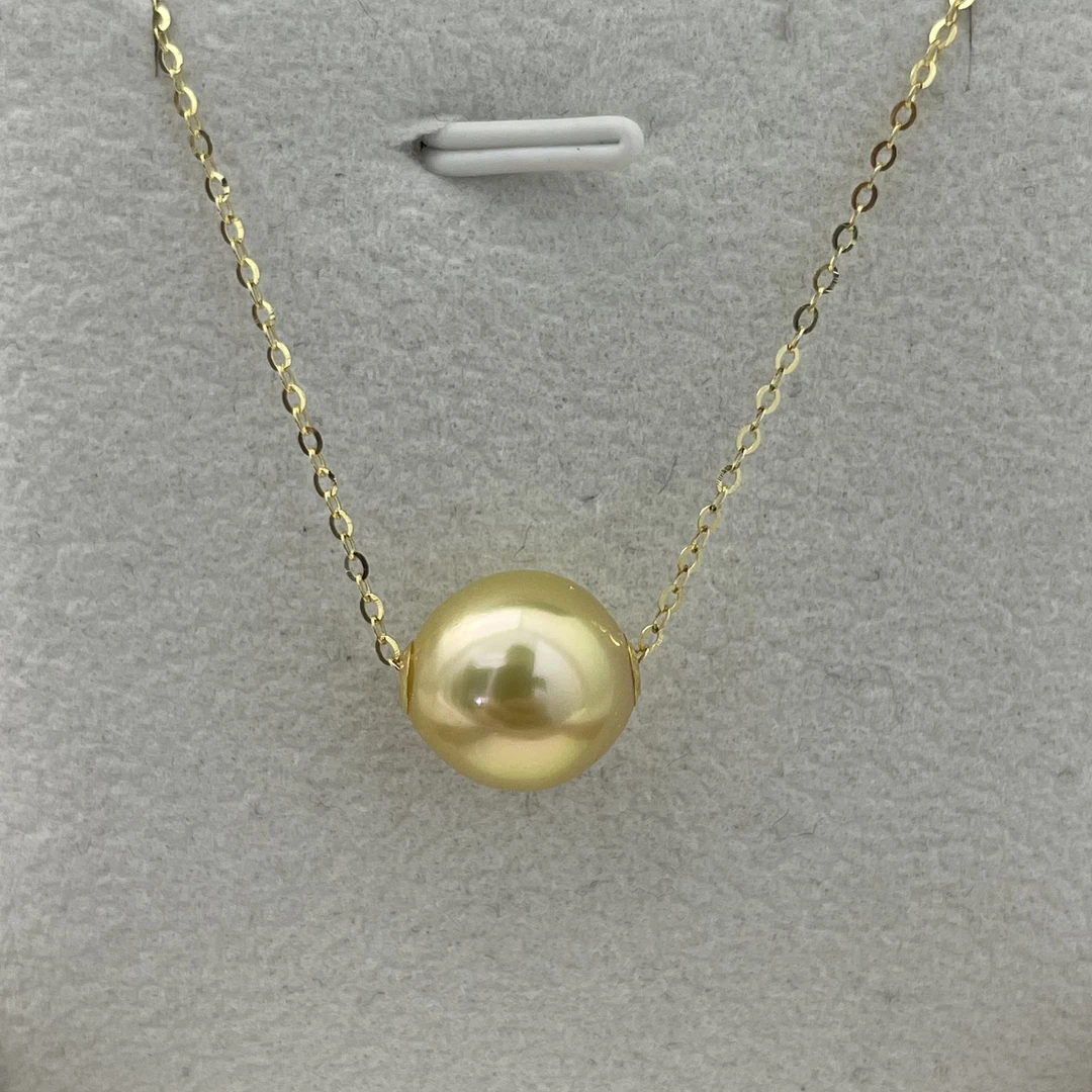 天然海水南洋金珠路路通吊坠10-11mm18k简约时尚