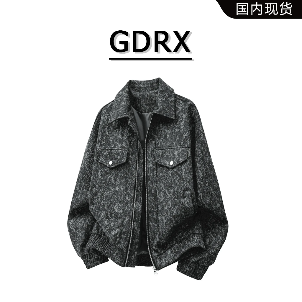 GDRX美式印花翻领男士夹克2025秋季潮流休闲痞帅男款大码外套