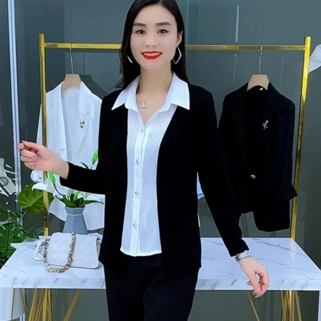 时尚假两件衬衫女长袖2025年秋装新款气质OL职业衬衣减龄洋气上衣