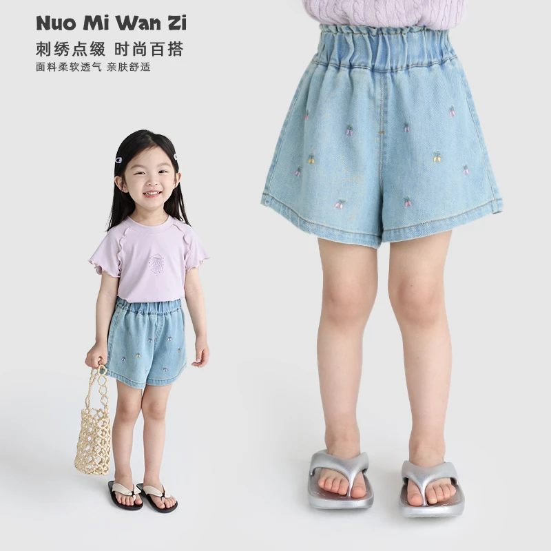 【现货】儿童夏季百搭刺绣小花牛仔短裤（夏款）WZJ-52169
