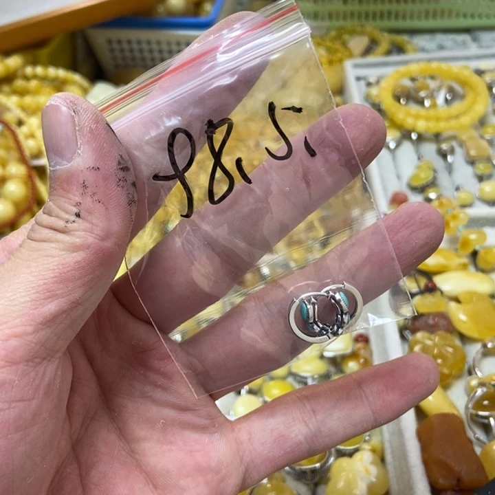 蜜蜡银S925镶嵌裸石耳坠