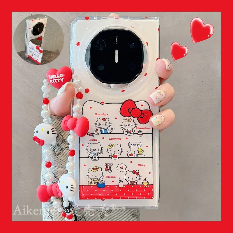 适用华为mateX6折叠屏手机壳matex5典藏版波点kt猫镜子X3折叠支架