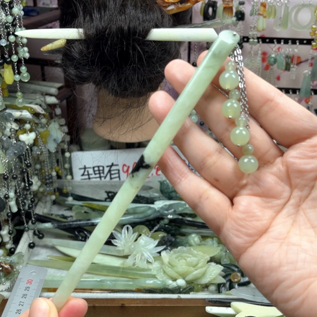 蛇纹石玉未镶嵌发饰长度19厘米左右