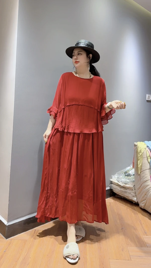 Chouduoduo 夏款蝙蝠袖时尚舒适高贵显瘦收腰减龄洋气连衣裙