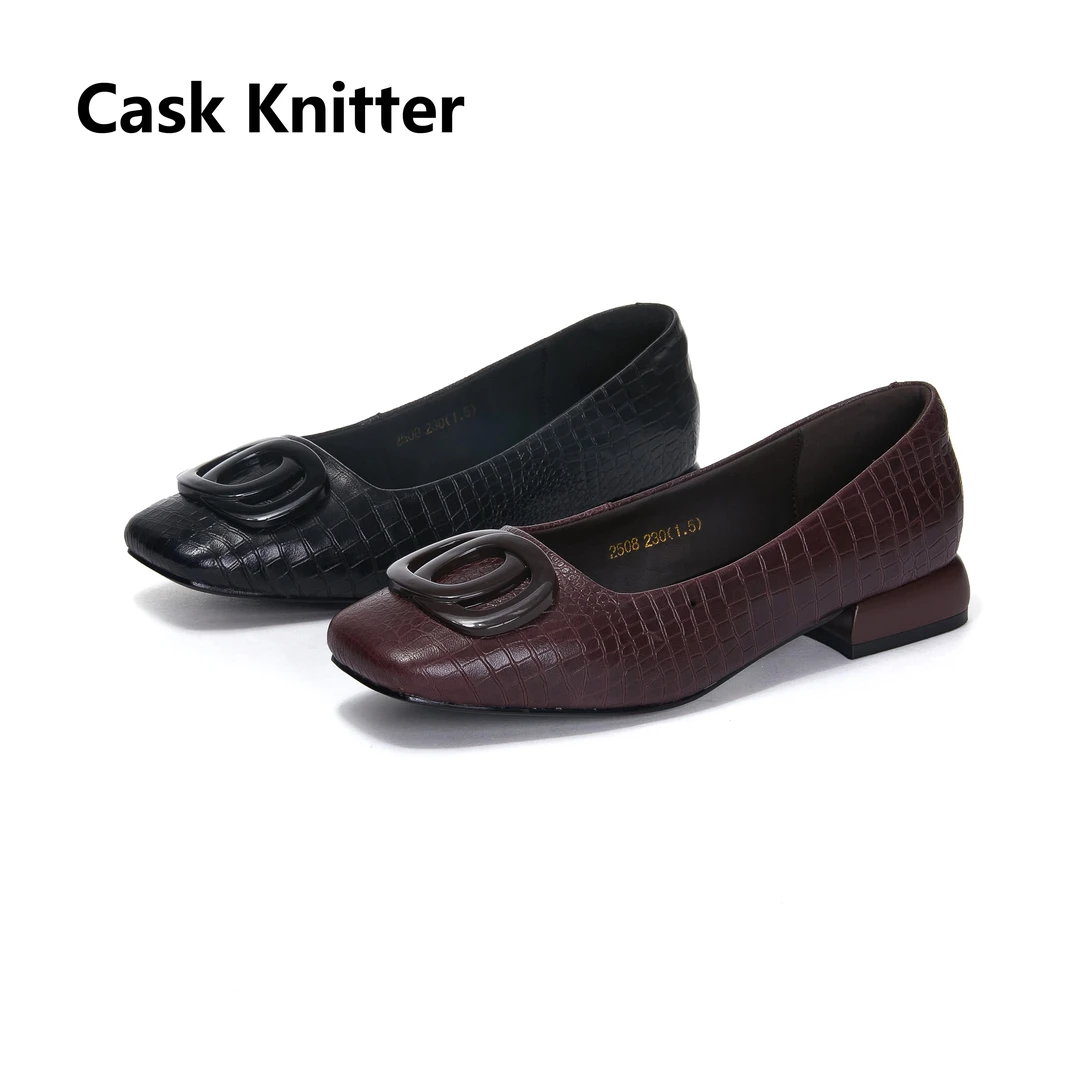 2508Cask Knitter 2508低跟秋季百搭皮女真皮方头鞋