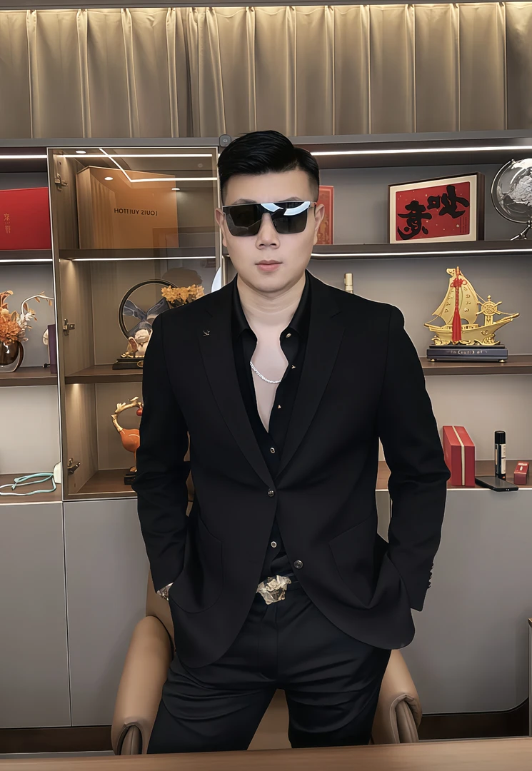 【泡面锅男装】2025秋季男士时尚百搭纯黑休闲西服外套 8508