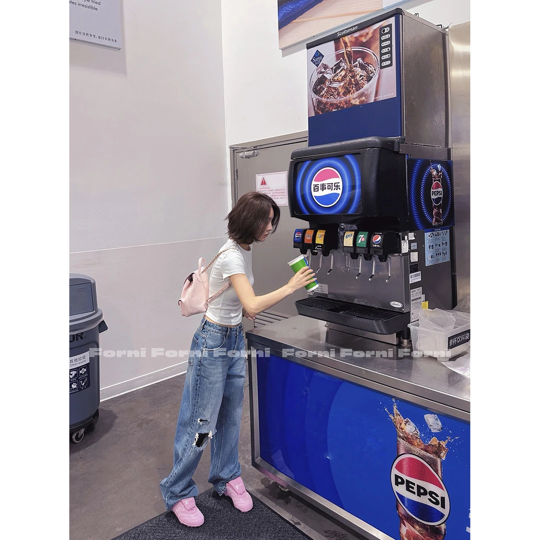 FORNI 爵士牛仔 美式复古破坏感拉毛破洞窄版直筒高腰牛仔裤