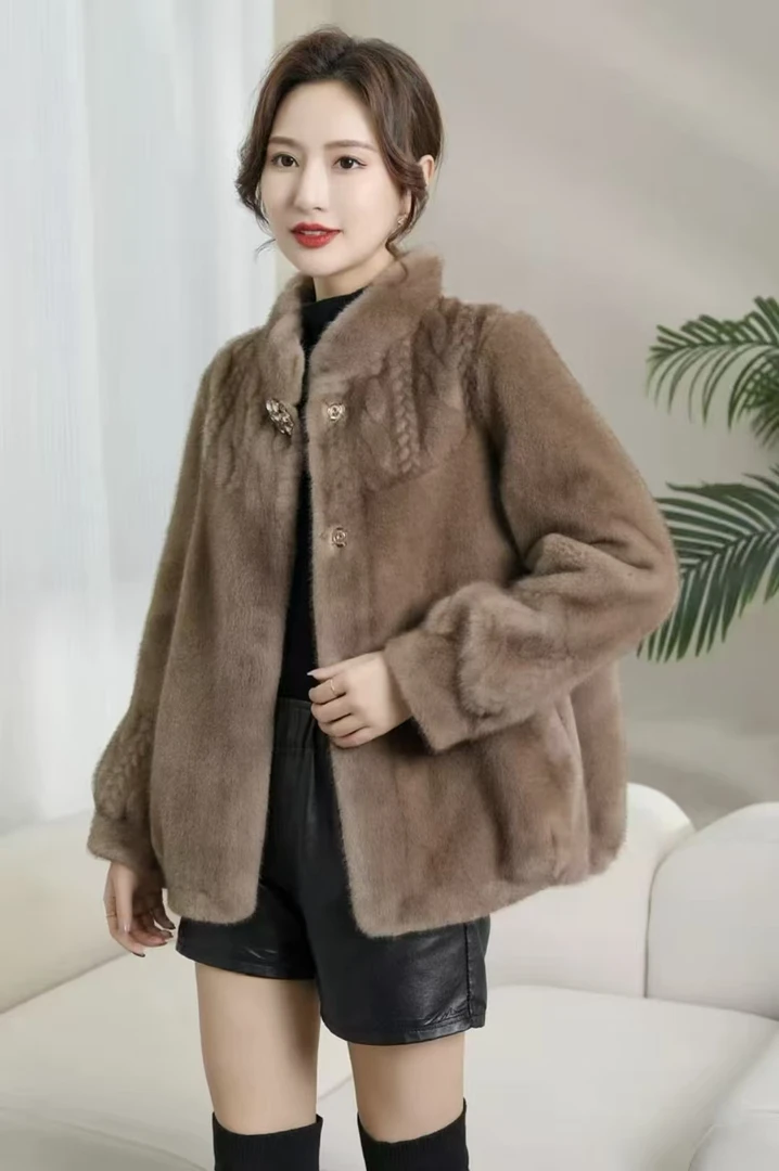 冬季新款牛皮绒翻领加绒加厚韩版百搭外套时尚家吗外套女装