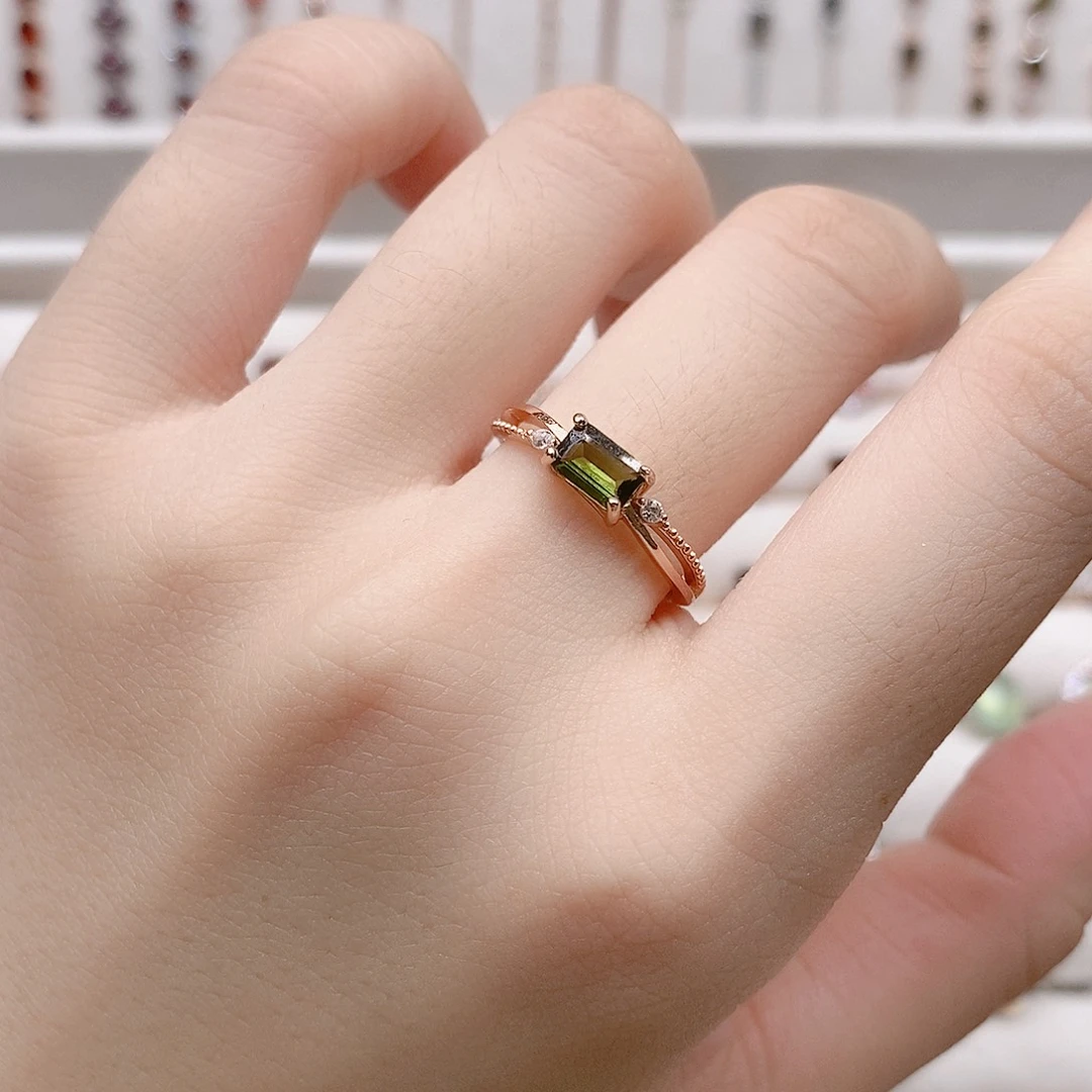 银S925镶嵌戒指碧玺开口