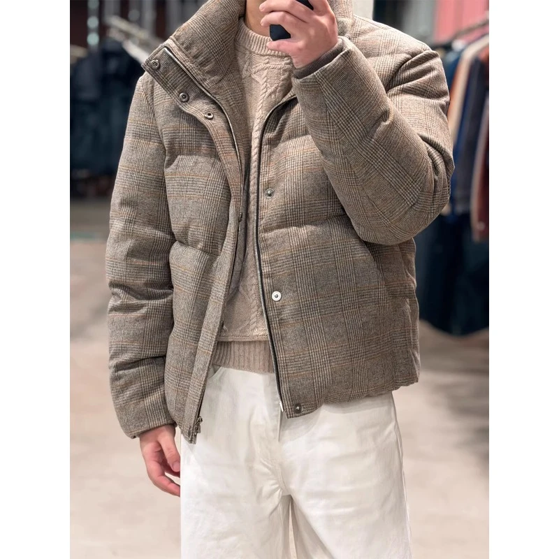 33000版"法式优雅 泷定100%羊毛 千鸟格”90白鹅绒 面包羽绒服