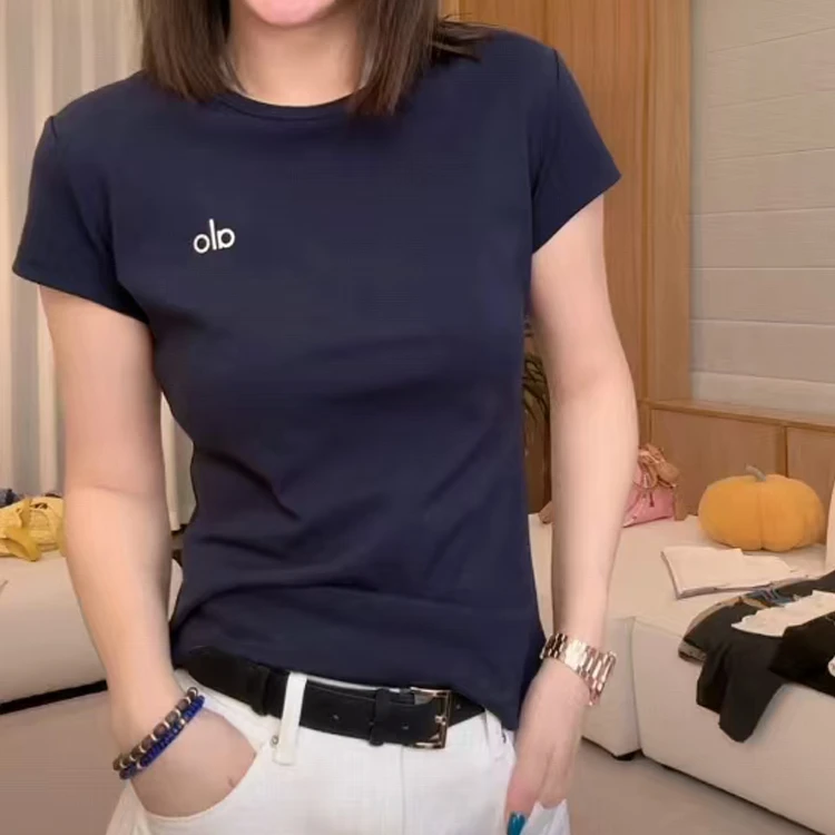 正肩纯棉上衣女夏季百搭基础款字母印花2025新款爆款修身短袖t恤
