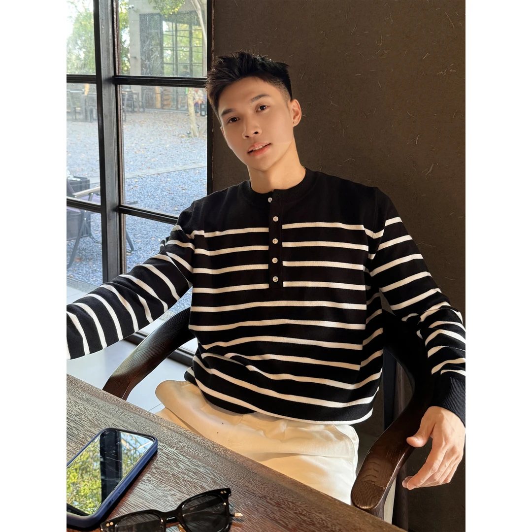 『 松弛静奢』复古条纹通勤百搭高级长袖套头针织卫衣YT-MY2501 A5