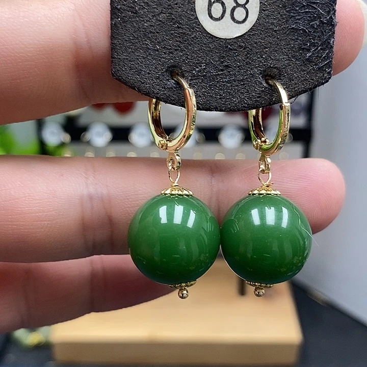 银S925镀金镶嵌和田玉耳饰尺寸16mm