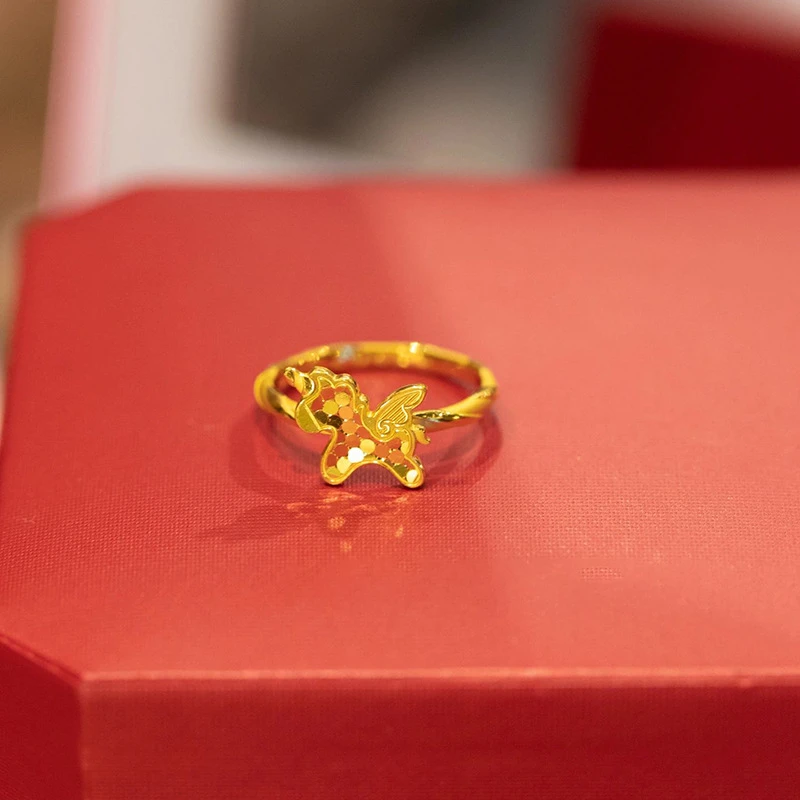 YQJR 铜合金戒指 独角兽戒指女轻奢小众设计感鱼鳞小金马开口指环