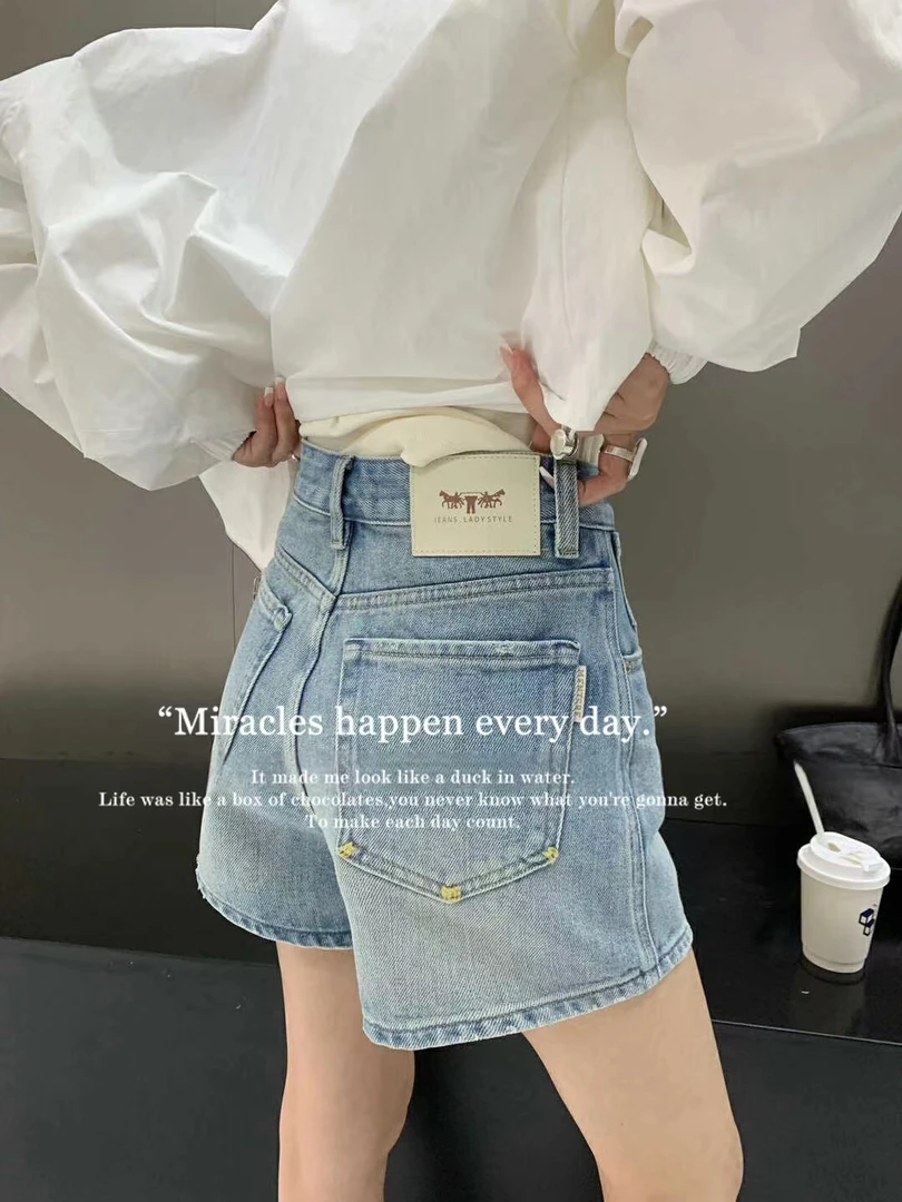 M.Duo【67586-1】2025夏季时尚百搭显瘦复古牛仔短裤