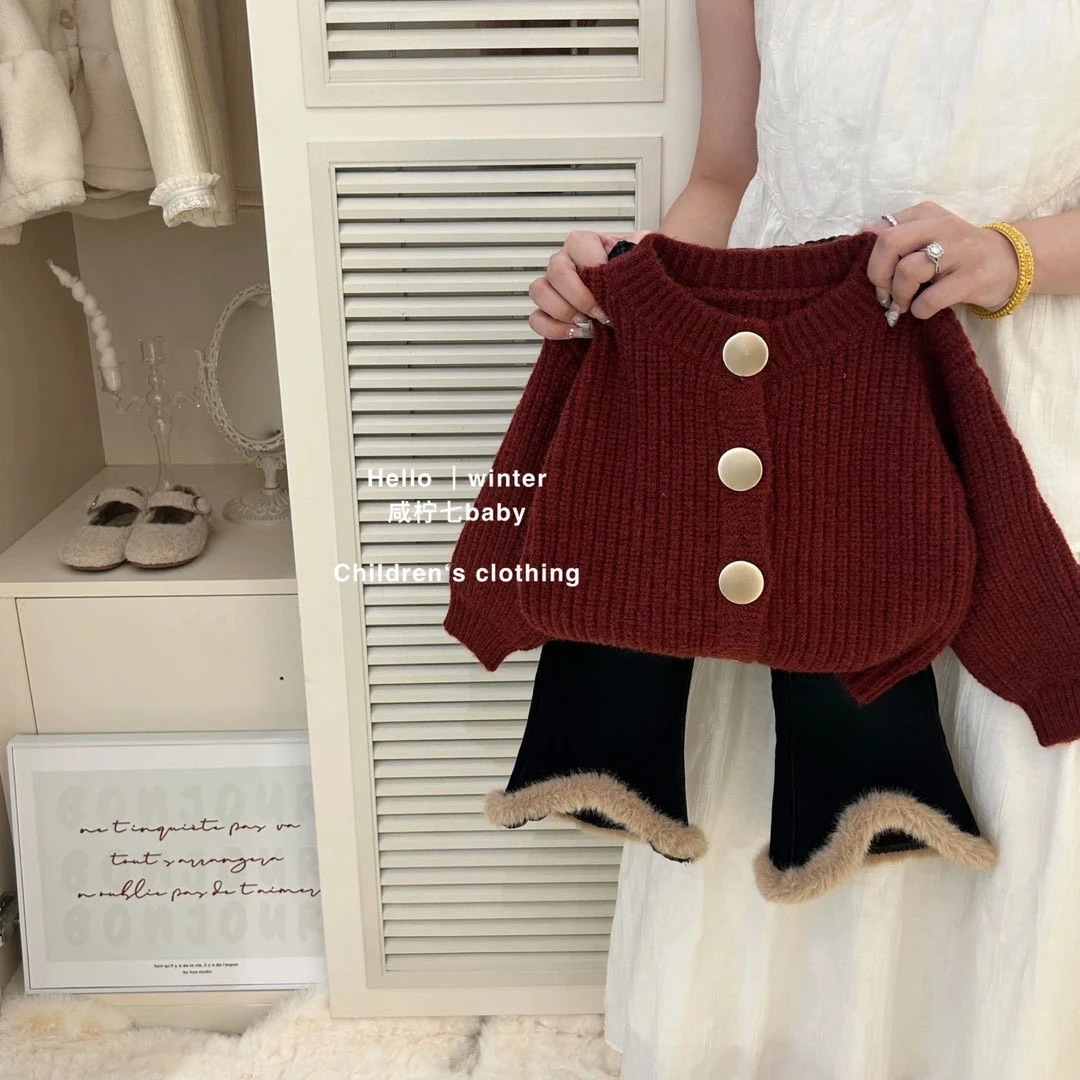 女童秋冬款毛衣套装洋气2025新款潮儿童针织衫外套女宝宝加绒裤子