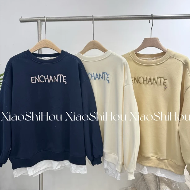 小时候女装店（no退no换）假两件英文卫衣8256