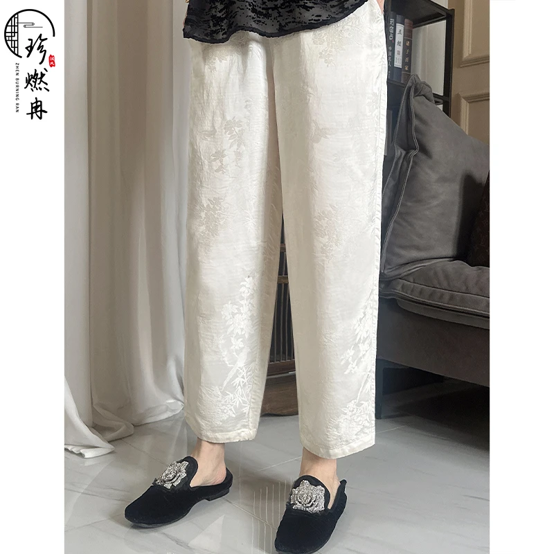 【珍珍甄选】新中式夏季新款轻奢国风复古印花阔腿休闲裤K-30419