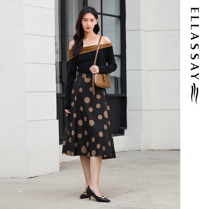 【焦糖波尔卡圆点】ELLASSAY歌力思25秋季真两件连衣裙EWE363Y07900