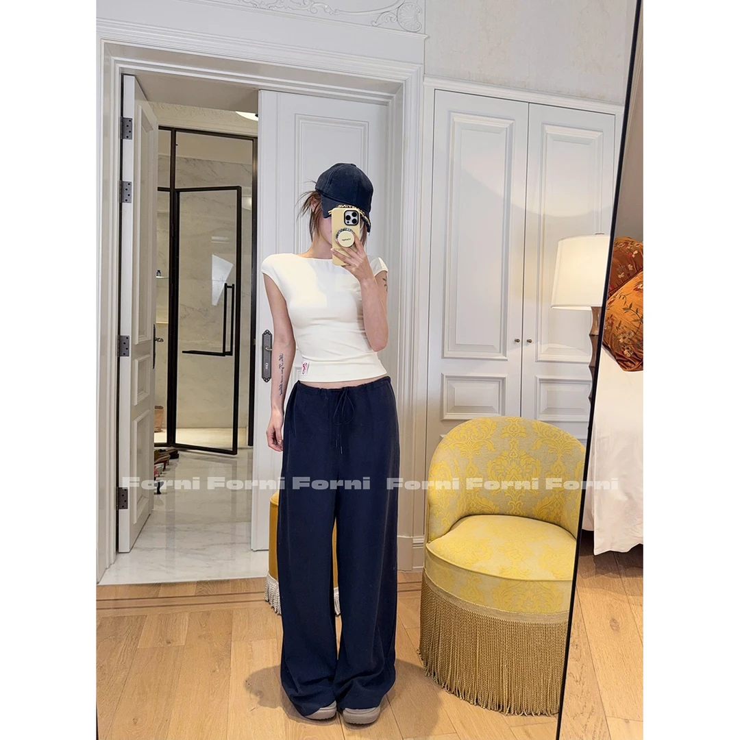 FORNI 抖抖裤 100天丝懒人抗皱免烫垂感松紧腰系带休闲裤