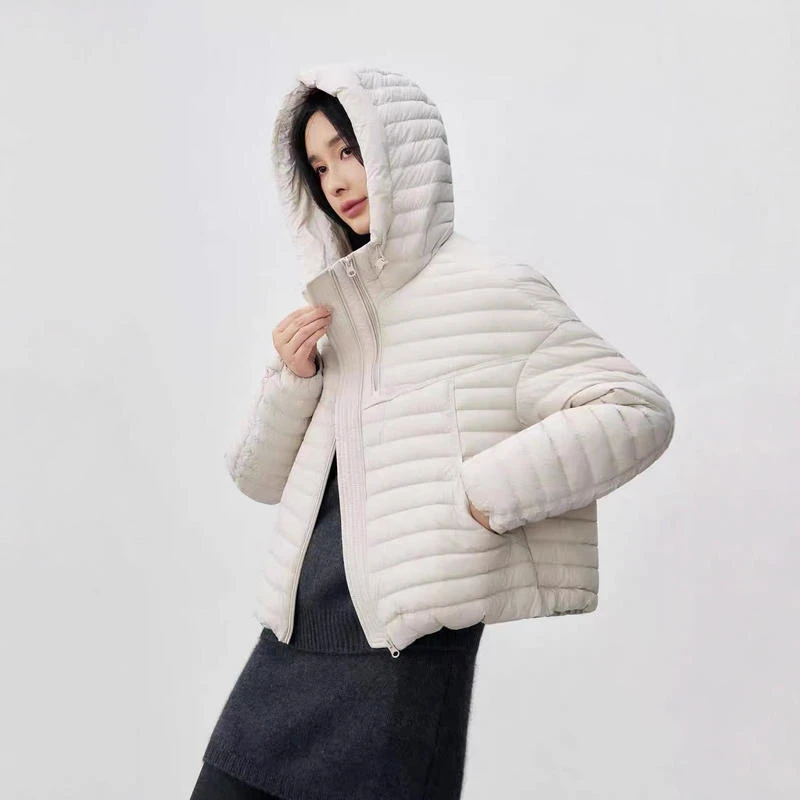 2025秋冬排骨风新款休闲时尚连帽蓬松保暖抽绳白鸭绒羽绒服外套女