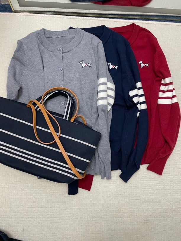 毛衣针织春秋圆领韩版宽松休闲开衫#刺绣单杠狗