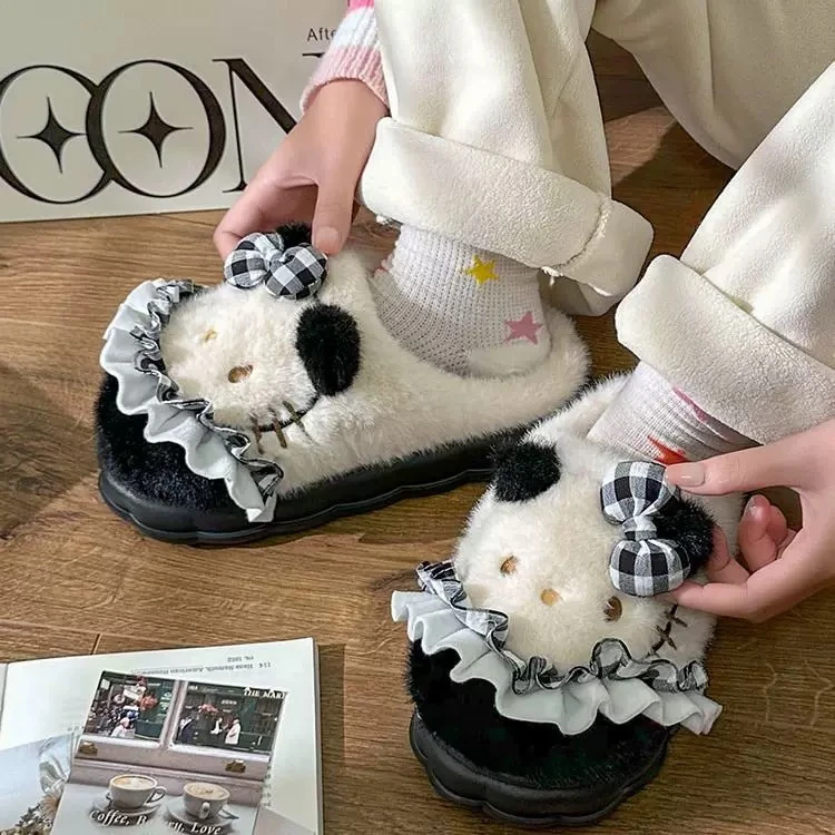 2025新款可爱凯蒂猫棉拖鞋女冬季家居厚底保暖学生防滑ins外穿防
