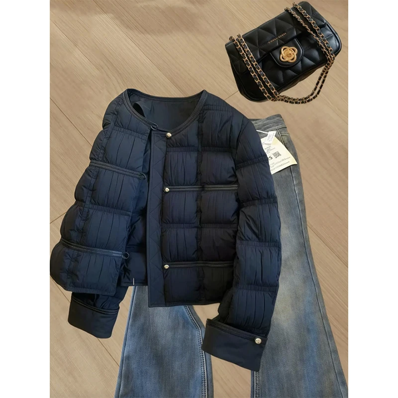 韩系高级感黑色菱格夹棉外套女2025冬季新款洋气保暖显瘦棉衣棉服