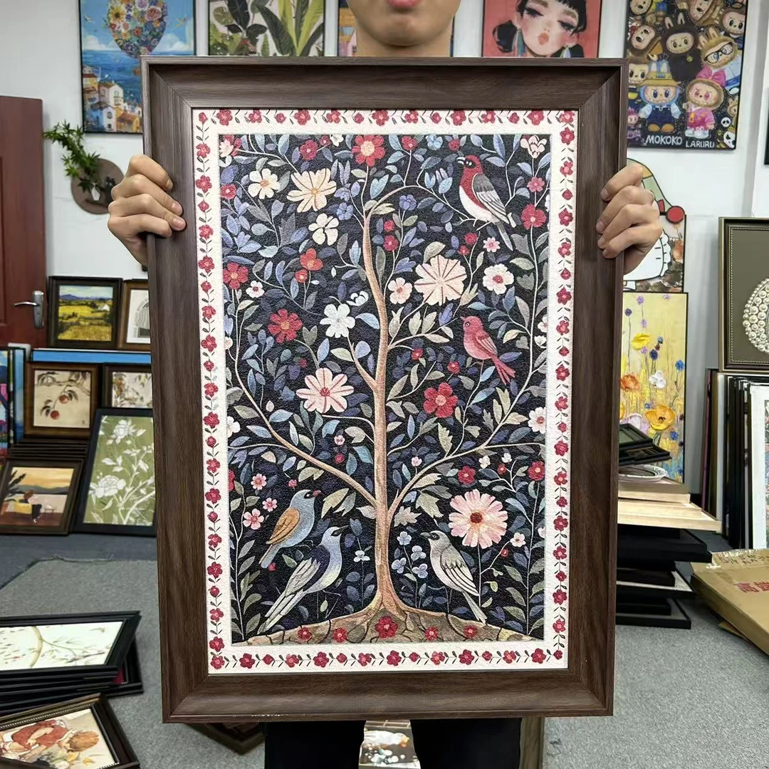美式莫里斯生命发财幸福树玄关高级感复古壁画装饰画5070