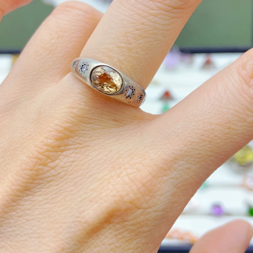 银S925镶嵌戒指碧玺