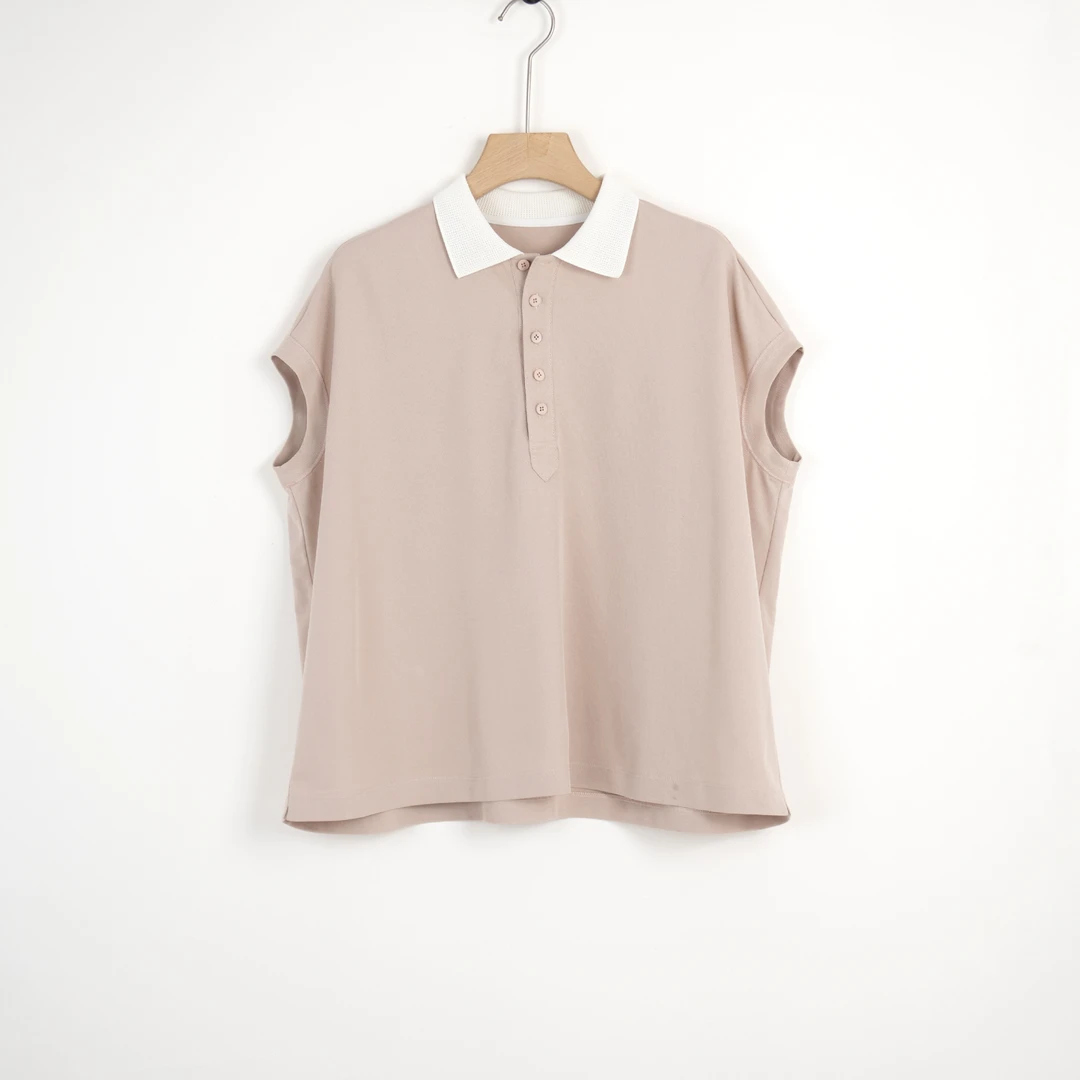 华人杰首创7A精油无袖t恤时尚休闲女质感百搭POLO领宽松夏季T恤