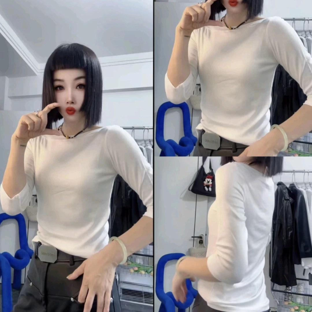 欧货正版新款修身百搭一字肩时尚上衣洋气显瘦气质五分袖打底衫