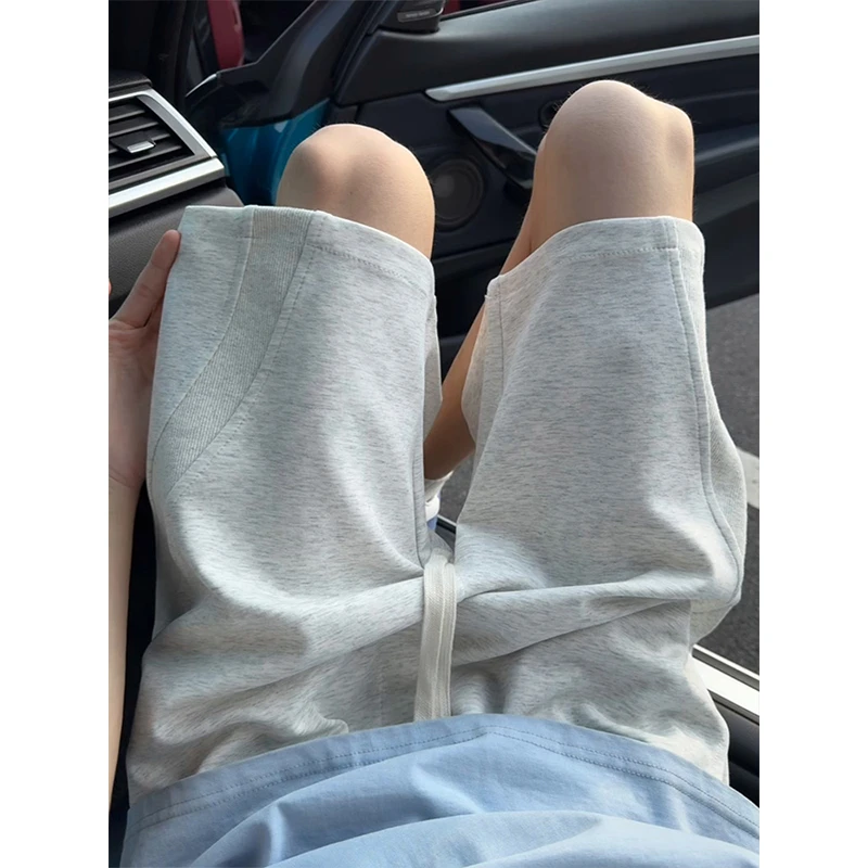 花灰色解构斜切休闲短裤男夏季美式重磅透气运动卫裤直筒四五分裤