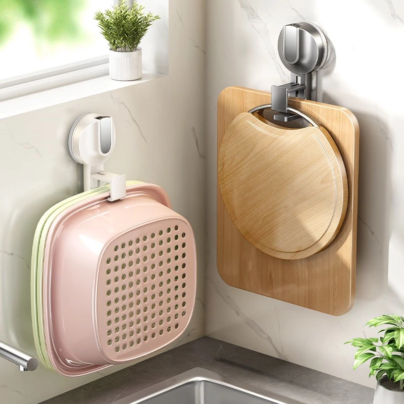 吸盘厨房洗菜盆置物架壁挂式沥水篮免打孔砧菜板挂钩脸盆收纳架子