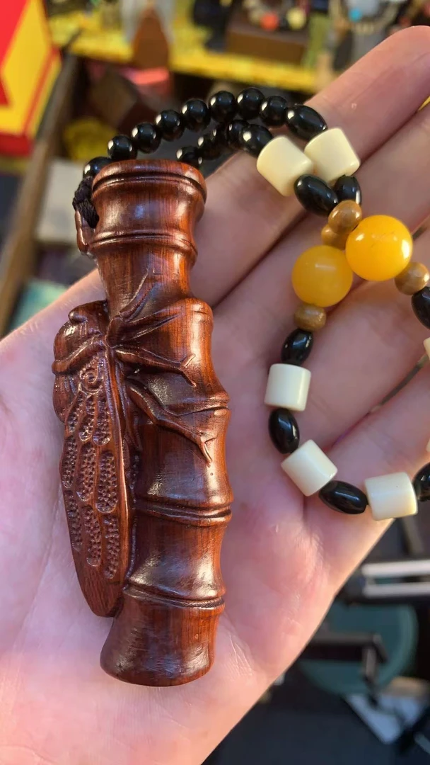 小叶紫檀金蟾抱竹手把件