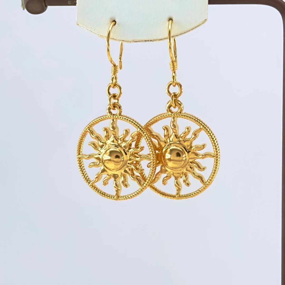 庚震黄金5D足金太阳图腾环闪耀个性夸张大气无氰5D耳勾耳坠8.06