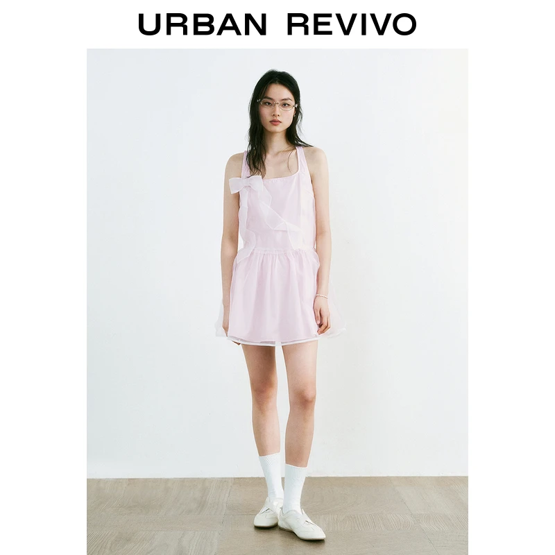 【春嬉游园】UR2025新款女装蝴蝶结拼接薄纱无袖连衣裙UYU750009