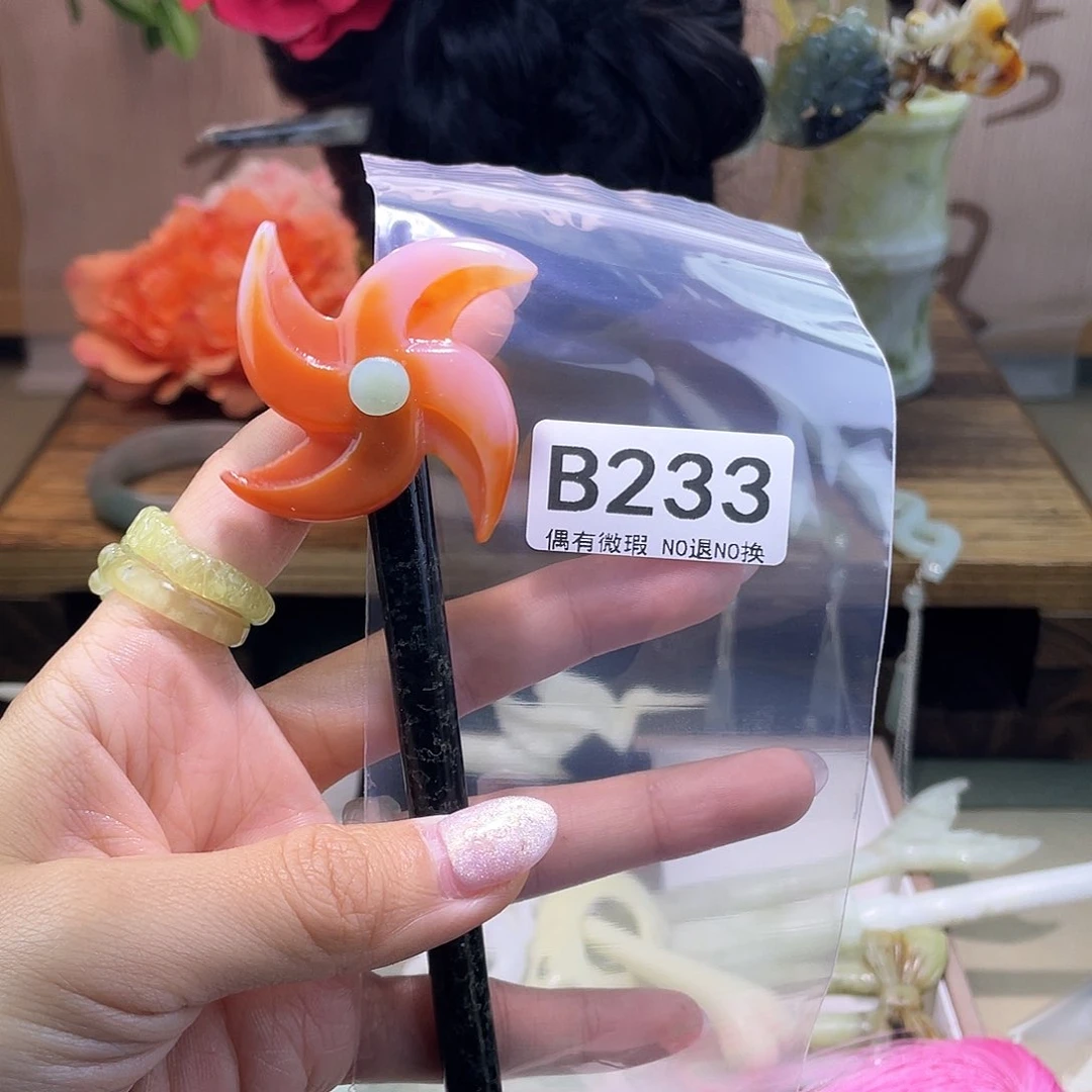 蛇纹石玉发饰银S925镀金镶嵌❄️****