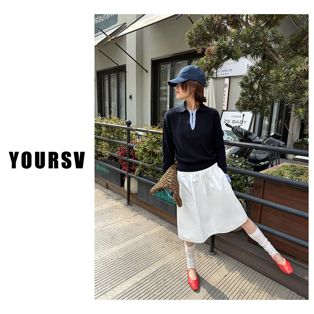 【YOURSV】「静奢时光」韩版春季假两件针织上衣时尚撞色长袖显瘦衣服