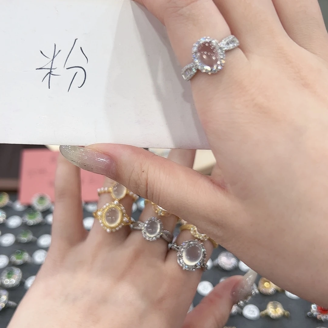 蛇纹石玉戒指银S925镶嵌