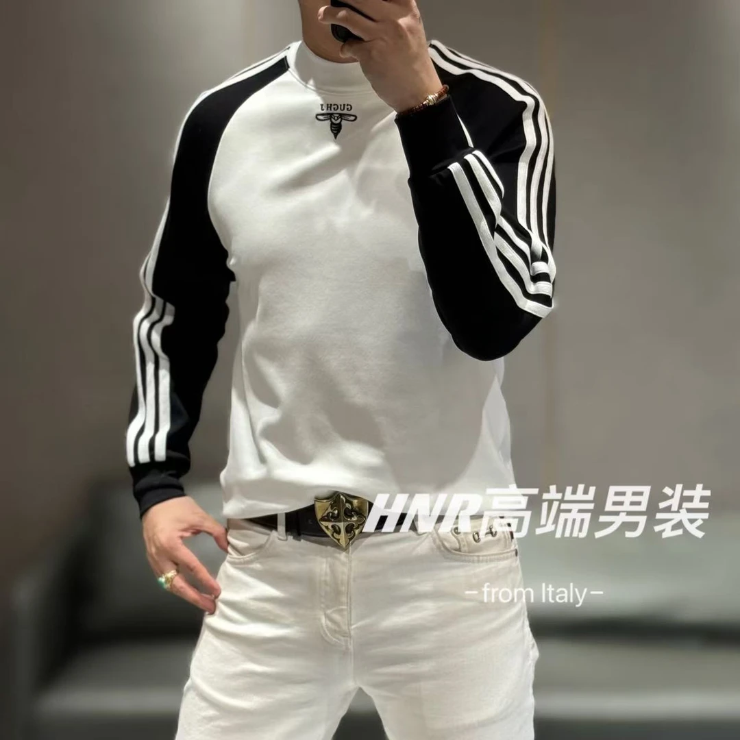 个性前胸字母图标袖子条纹图案时尚休闲打底衫9209